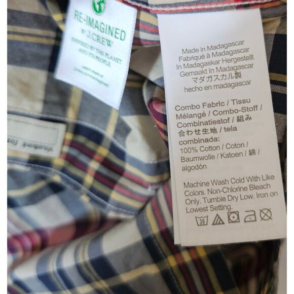 J. Crew Mens Classic Plaid Button-Down Shirt Small Red Yellow Blue Long Sleeve - Picture 7 of 9